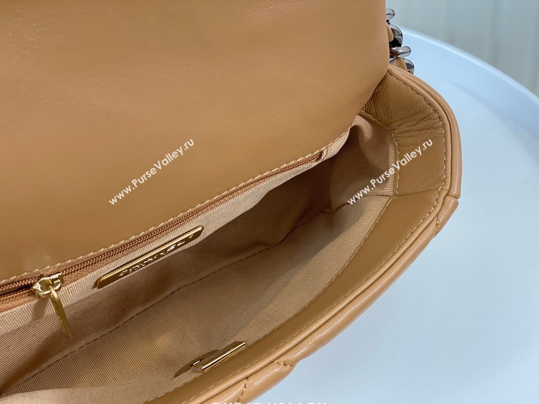 Chanel 19 Shiny Lambskin Mini Flap Bag AS1159 Brown 2024 (sm-240311048)