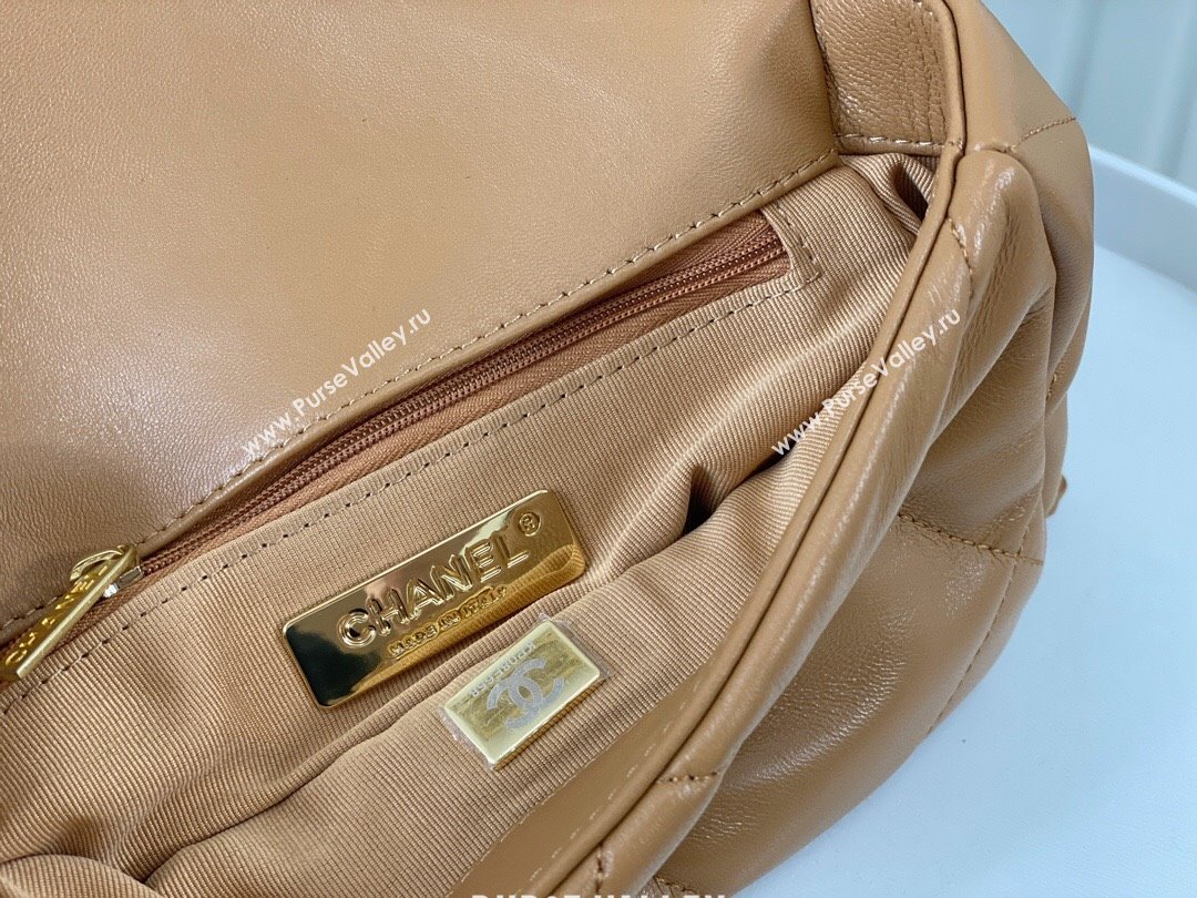 Chanel 19 Shiny Lambskin Mini Flap Bag AS1159 Brown 2024 (sm-240311048)