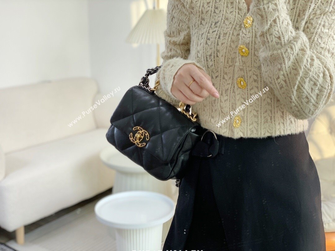 Chanel 19 Shiny Lambskin Mini Flap Bag AS1159 Black 2024 (sm-240311049)