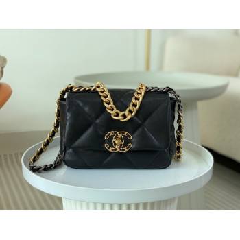 Chanel 19 Shiny Lambskin Mini Flap Bag AS1159 Black 2024 (sm-240311049)
