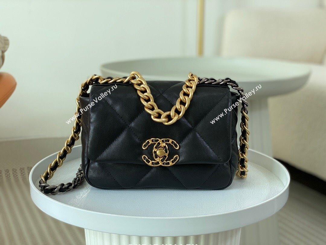 Chanel 19 Shiny Lambskin Mini Flap Bag AS1159 Black 2024 (sm-240311049)