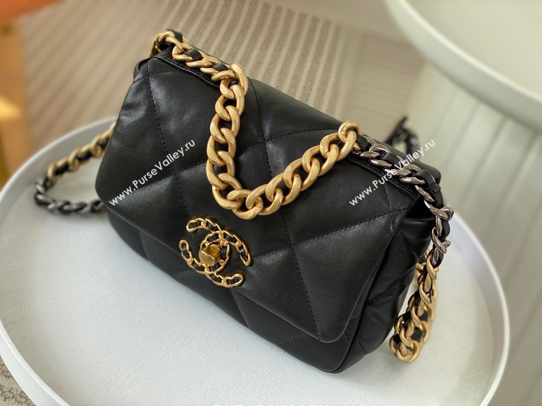 Chanel 19 Shiny Lambskin Mini Flap Bag AS1159 Black 2024 (sm-240311049)