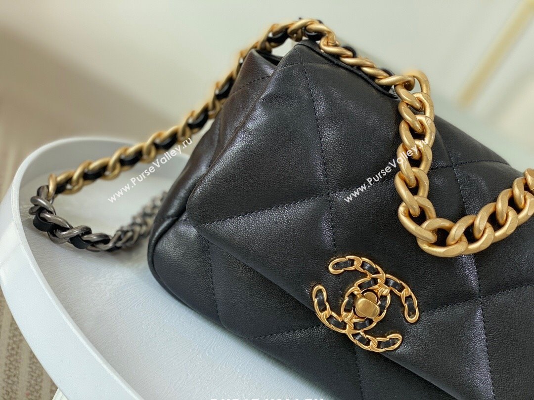 Chanel 19 Shiny Lambskin Mini Flap Bag AS1159 Black 2024 (sm-240311049)