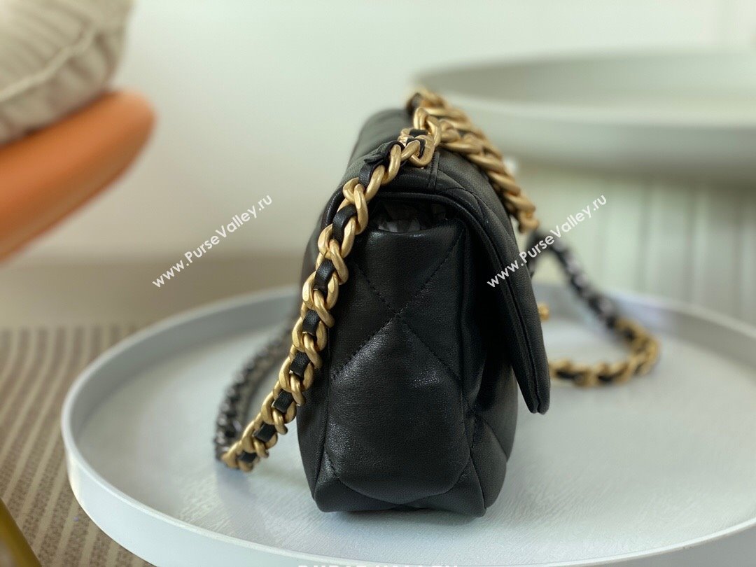 Chanel 19 Shiny Lambskin Mini Flap Bag AS1159 Black 2024 (sm-240311049)