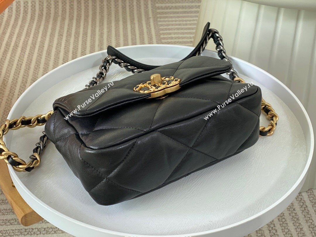 Chanel 19 Shiny Lambskin Mini Flap Bag AS1159 Black 2024 (sm-240311049)