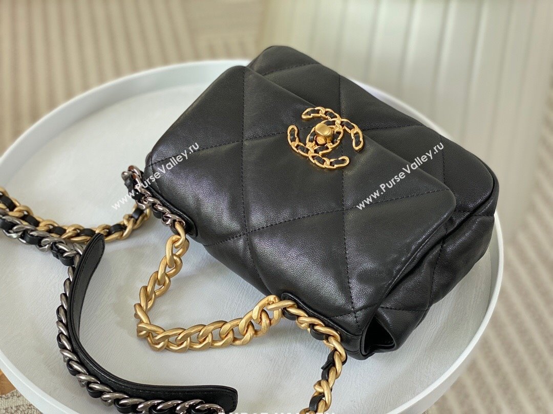 Chanel 19 Shiny Lambskin Mini Flap Bag AS1159 Black 2024 (sm-240311049)