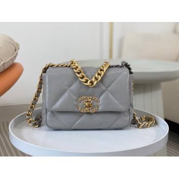 Chanel 19 Shiny Lambskin Mini Flap Bag AS1159 Grey 2024 0311 (sm-240311045)