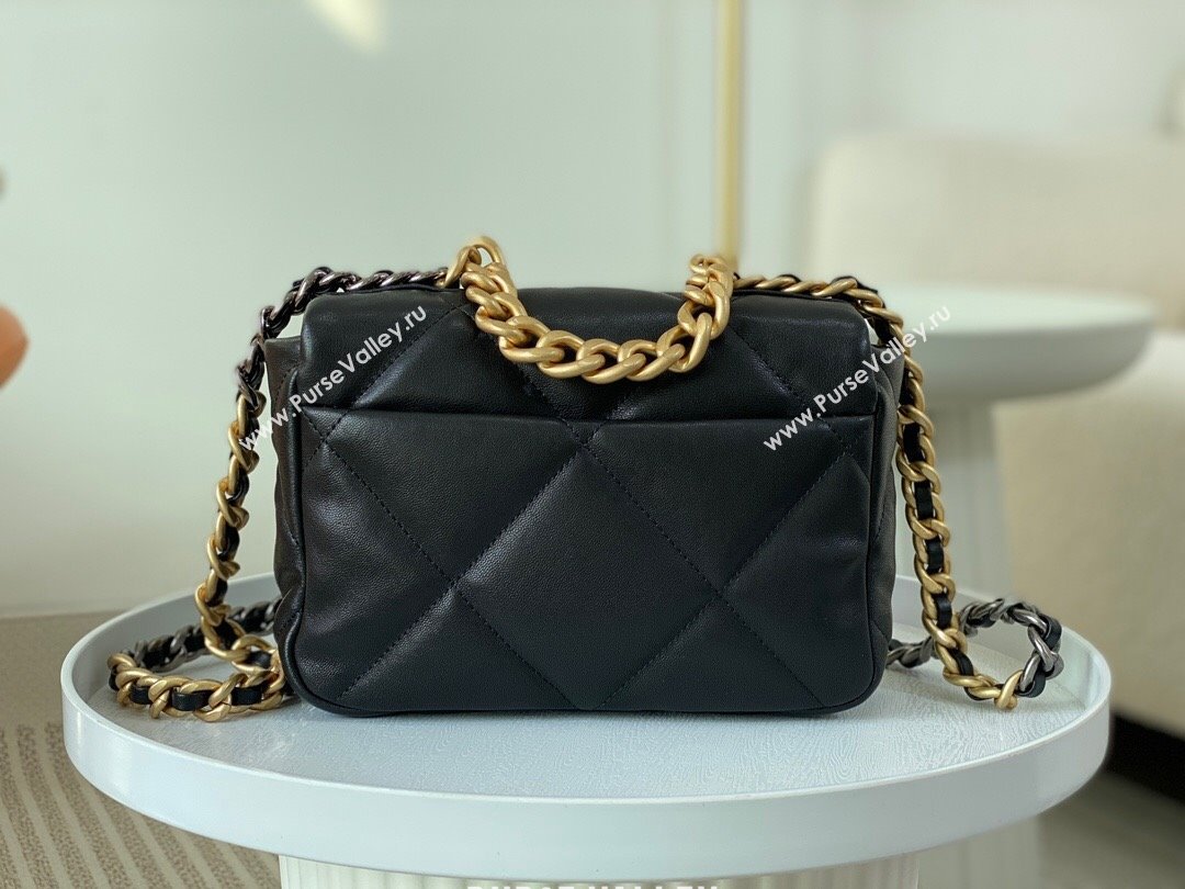 Chanel 19 Shiny Lambskin Mini Flap Bag AS1159 Black 2024 (sm-240311049)