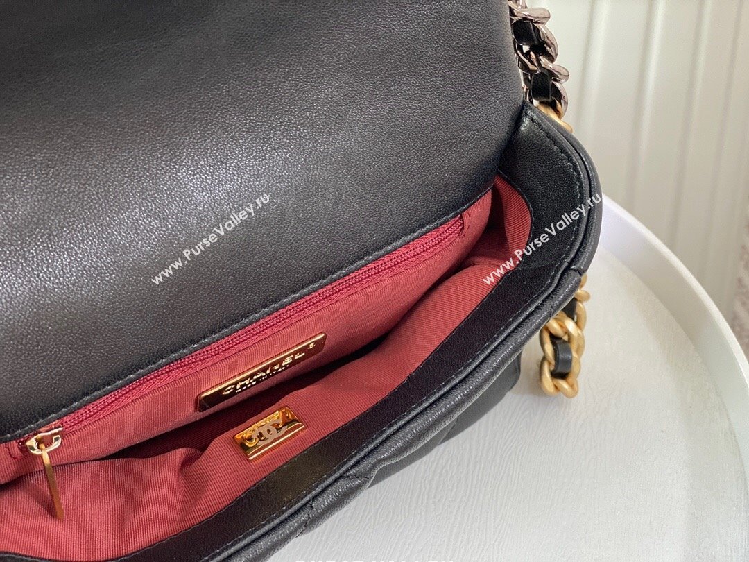 Chanel 19 Shiny Lambskin Mini Flap Bag AS1159 Black 2024 (sm-240311049)