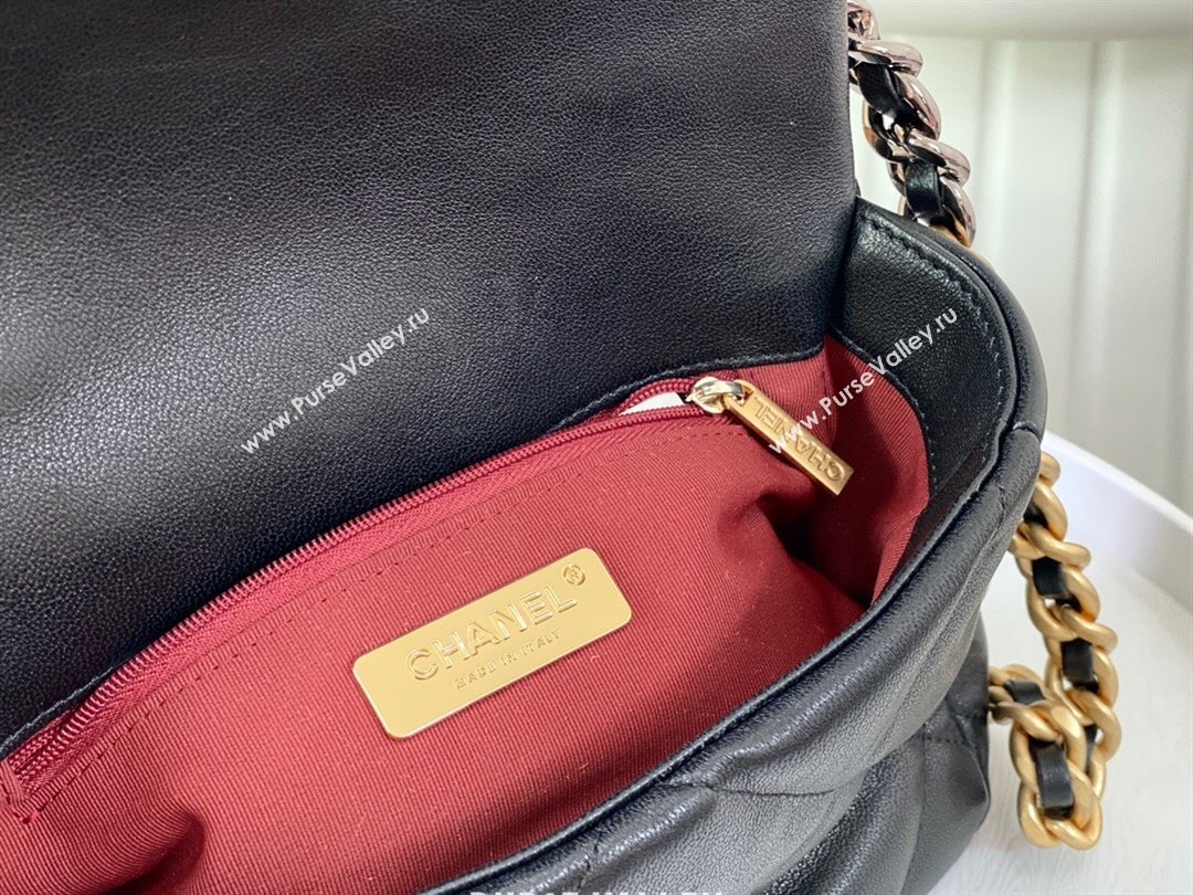 Chanel 19 Shiny Lambskin Mini Flap Bag AS1159 Black 2024 (sm-240311049)