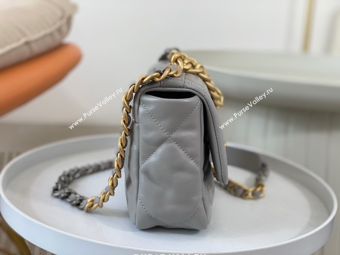Chanel 19 Shiny Lambskin Mini Flap Bag AS1159 Grey 2024 0311 (sm-240311045)