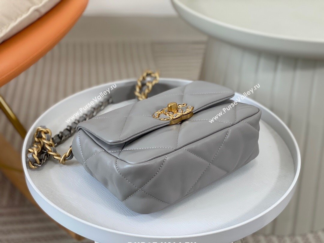 Chanel 19 Shiny Lambskin Mini Flap Bag AS1159 Grey 2024 0311 (sm-240311045)