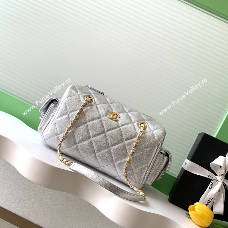 Chanel Grained Calfskin Bowling Bag Silver 2025 AS5791 (yezi-251127014)