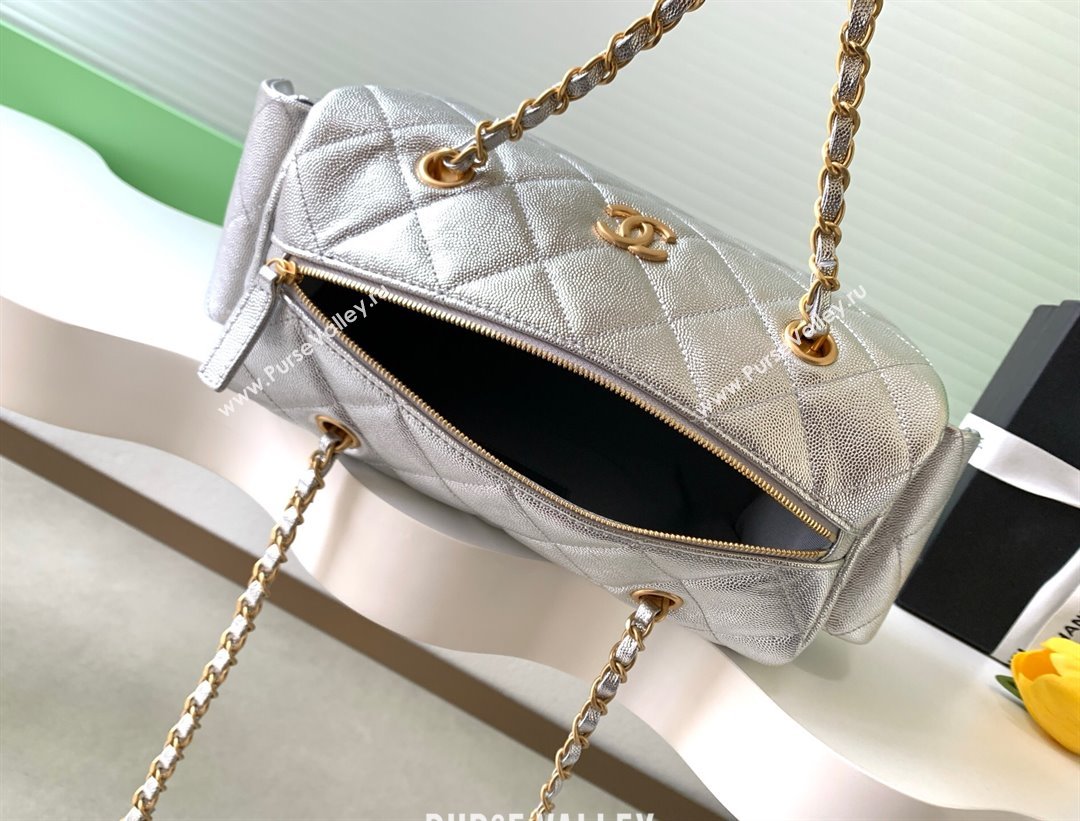 Chanel Grained Calfskin Bowling Bag Silver 2025 AS5791 (yezi-251127014)