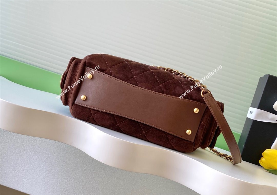 Chanel Small Suede Bowling Bag Brown 2025 AS5792 (yezi-251127022)
