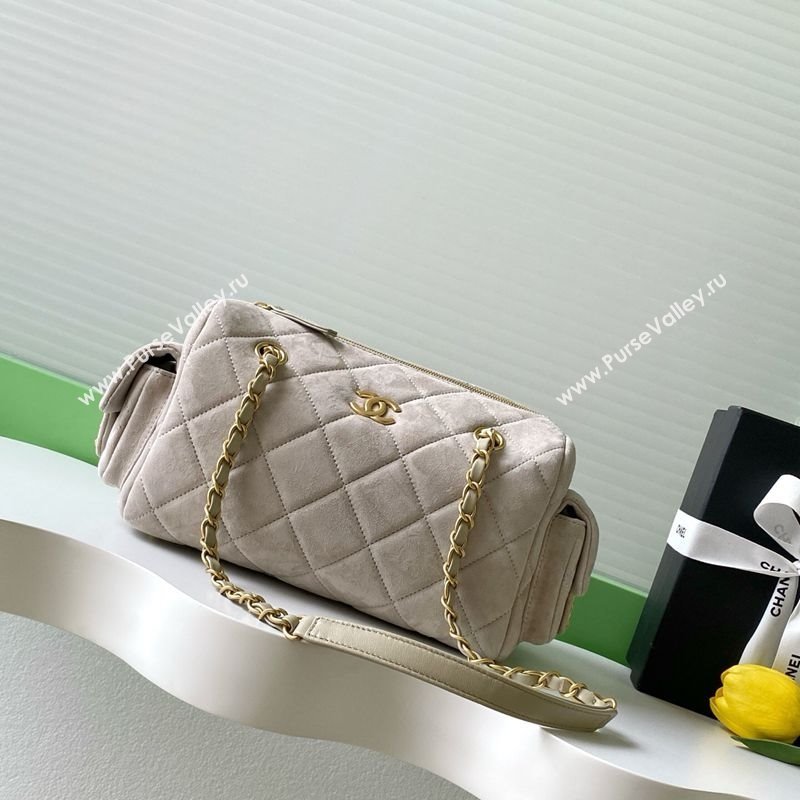 Chanel Small Suede Bowling Bag Grey 2025 AS5792 (yezi-251127020)