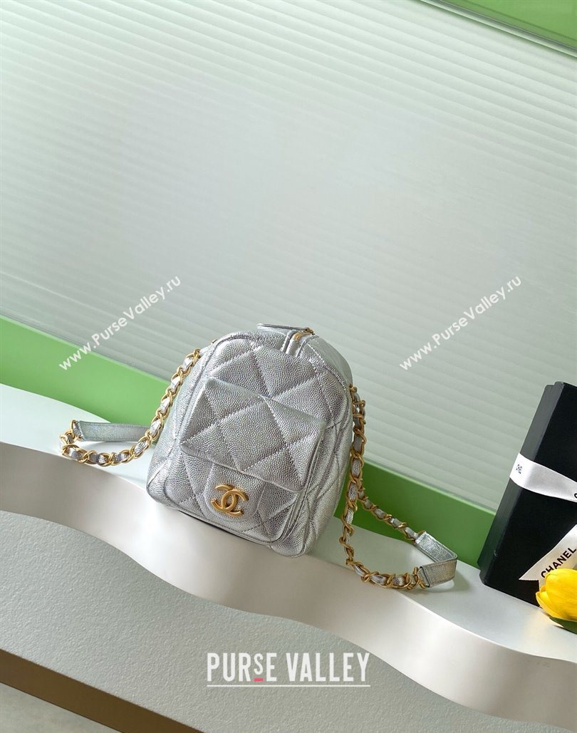 Chanel Small Grained Calfskin Bowling Bag Silver 2025 AS5792 (yezi-251127023)