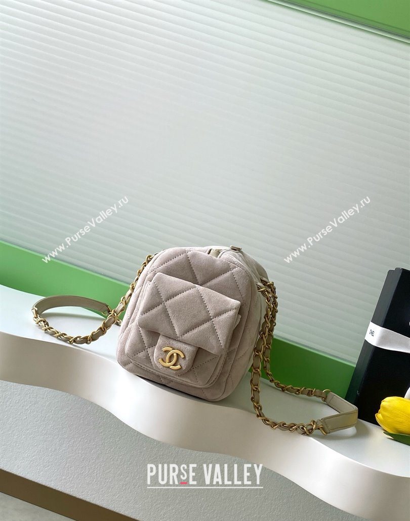 Chanel Small Suede Bowling Bag Grey 2025 AS5792 (yezi-251127020)