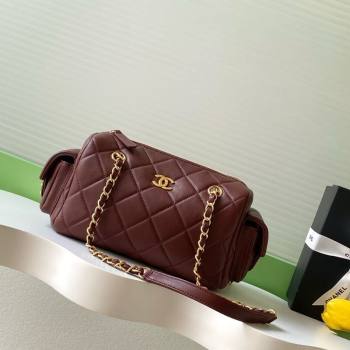 Chanel Small Calfskin Leather Bowling Bag Dark Burgundy 2025 AS5792 (yezi-251127025)