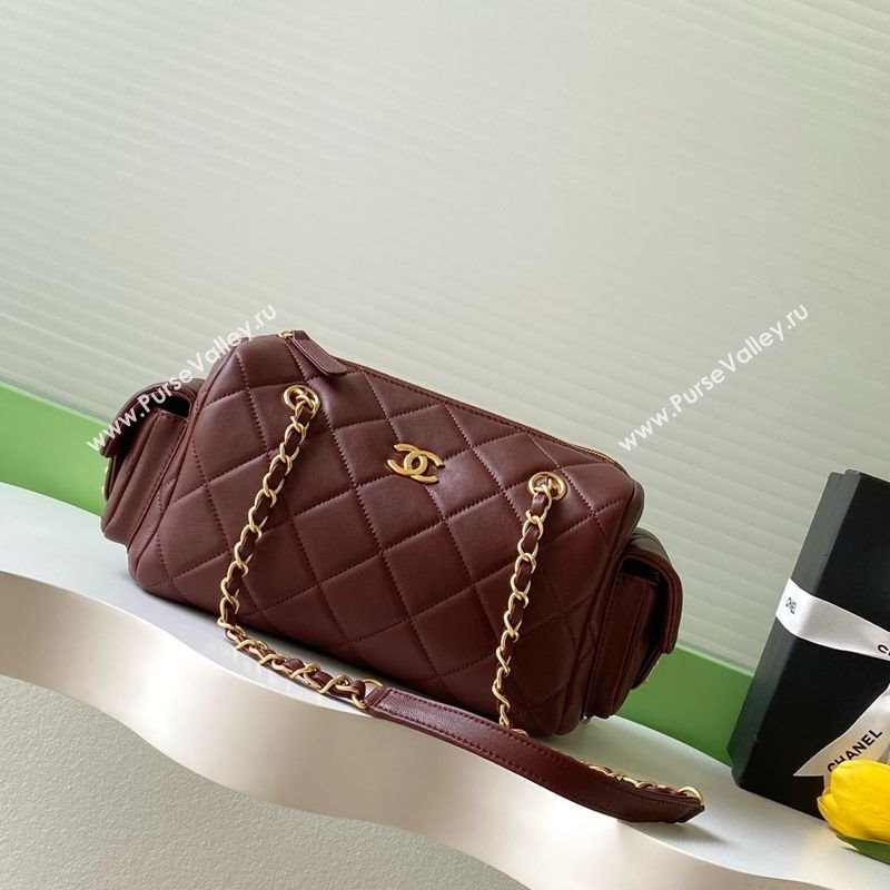 Chanel Small Calfskin Leather Bowling Bag Dark Burgundy 2025 AS5792 (yezi-251127025)