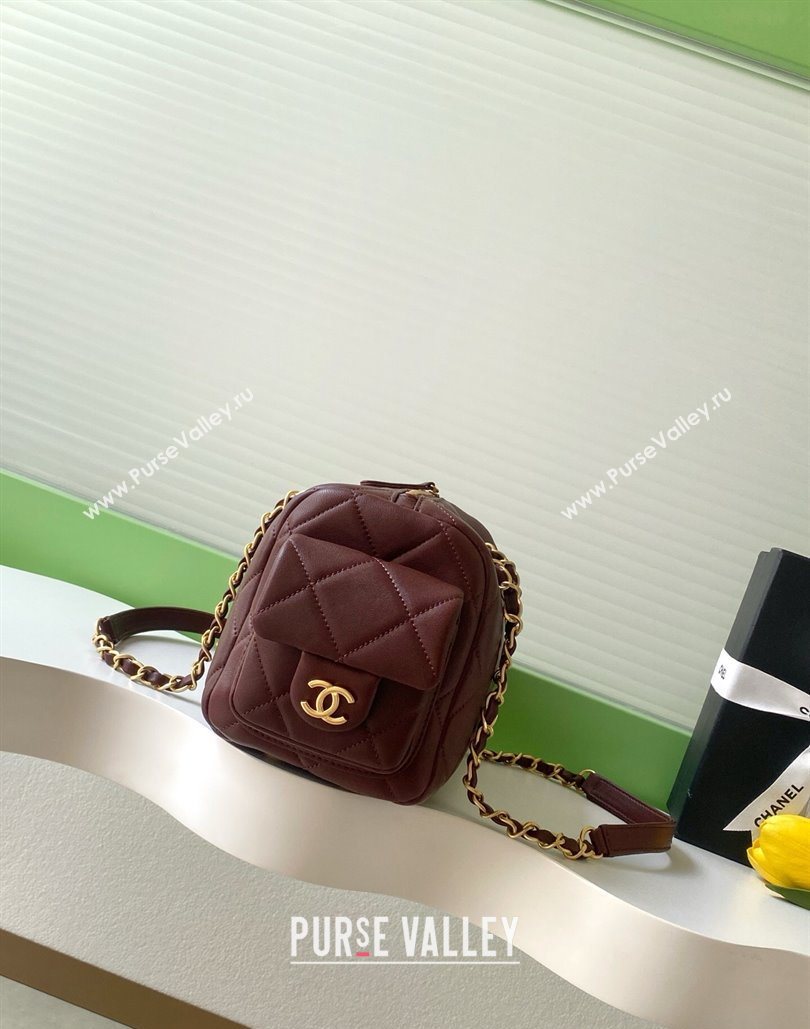 Chanel Small Calfskin Leather Bowling Bag Dark Burgundy 2025 AS5792 (yezi-251127025)