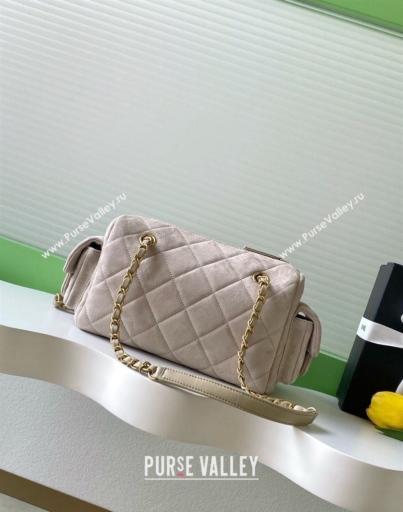 Chanel Small Suede Bowling Bag Grey 2025 AS5792 (yezi-251127020)