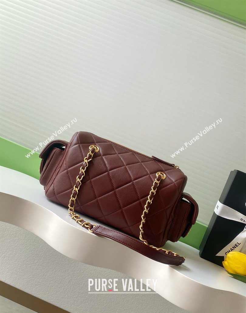 Chanel Small Calfskin Leather Bowling Bag Dark Burgundy 2025 AS5792 (yezi-251127025)