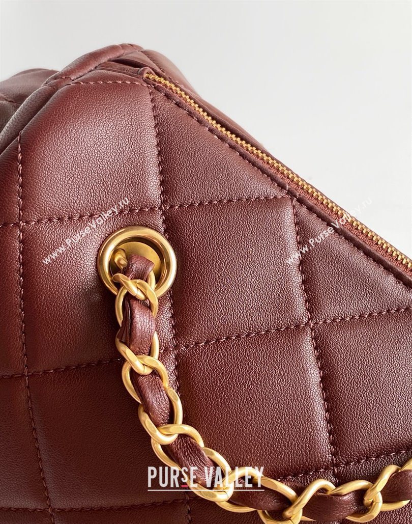 Chanel Small Calfskin Leather Bowling Bag Dark Burgundy 2025 AS5792 (yezi-251127025)