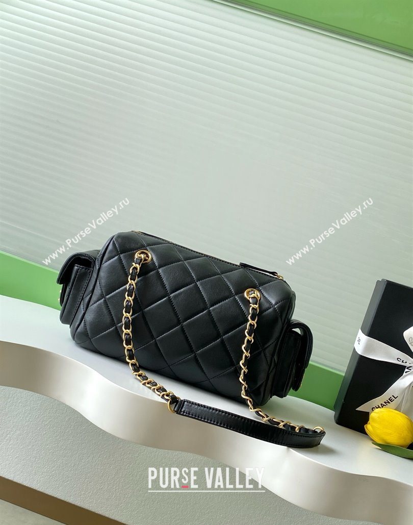 Chanel Small Calfskin Leather Bowling Bag Black 2025 AS5792 (yezi-251127026)