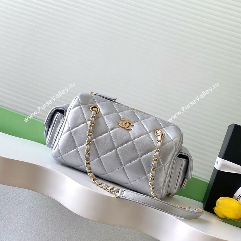 Chanel Small Calfskin Leather Bowling Bag Silver 2025 AS5792 (yezi-251127027)