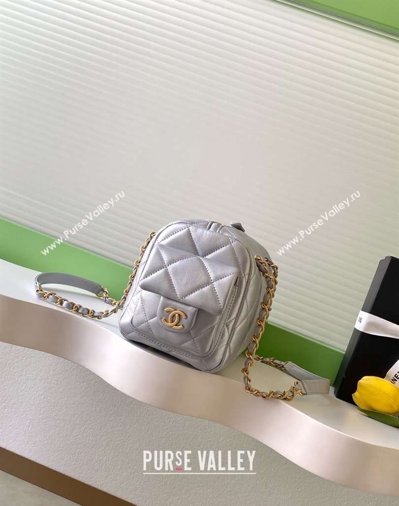 Chanel Small Calfskin Leather Bowling Bag Silver 2025 AS5792 (yezi-251127027)