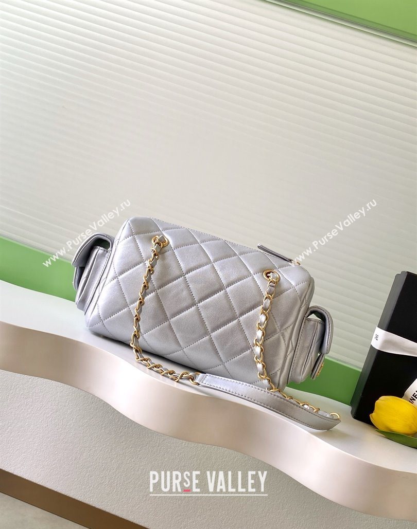 Chanel Small Calfskin Leather Bowling Bag Silver 2025 AS5792 (yezi-251127027)
