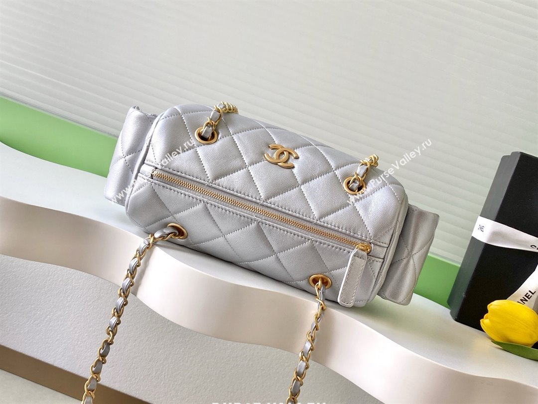 Chanel Small Calfskin Leather Bowling Bag Silver 2025 AS5792 (yezi-251127027)