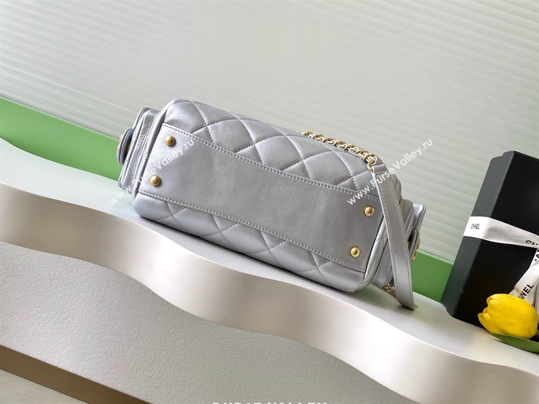 Chanel Small Calfskin Leather Bowling Bag Silver 2025 AS5792 (yezi-251127027)