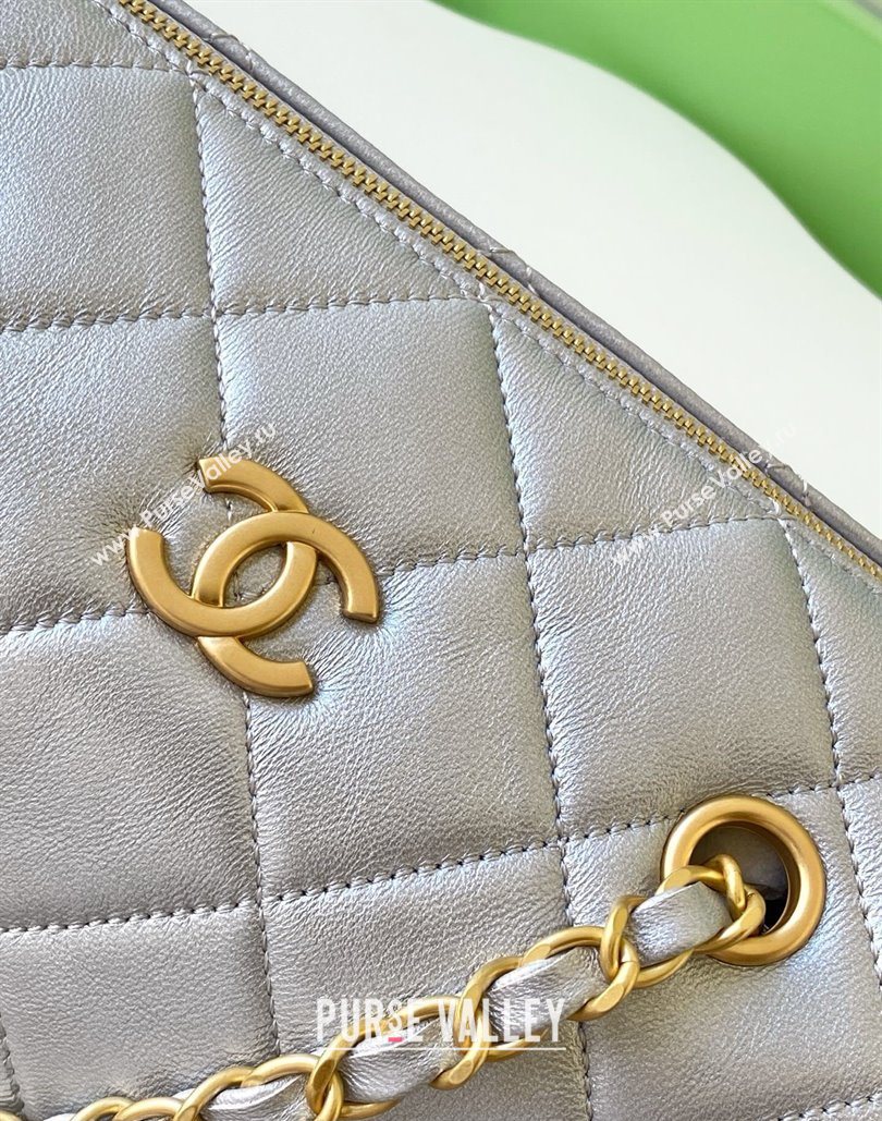 Chanel Small Calfskin Leather Bowling Bag Silver 2025 AS5792 (yezi-251127027)