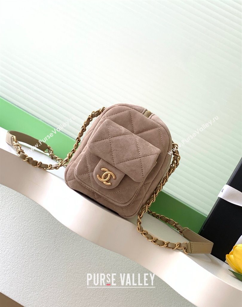 Chanel Small Suede Bowling Bag Khaki 2025 AS5792 (yezi-251127028)