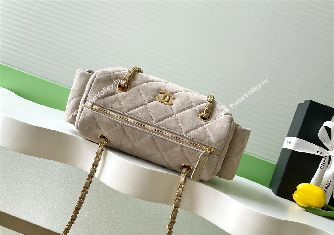 Chanel Small Suede Bowling Bag Grey 2025 AS5792 (yezi-251127020)