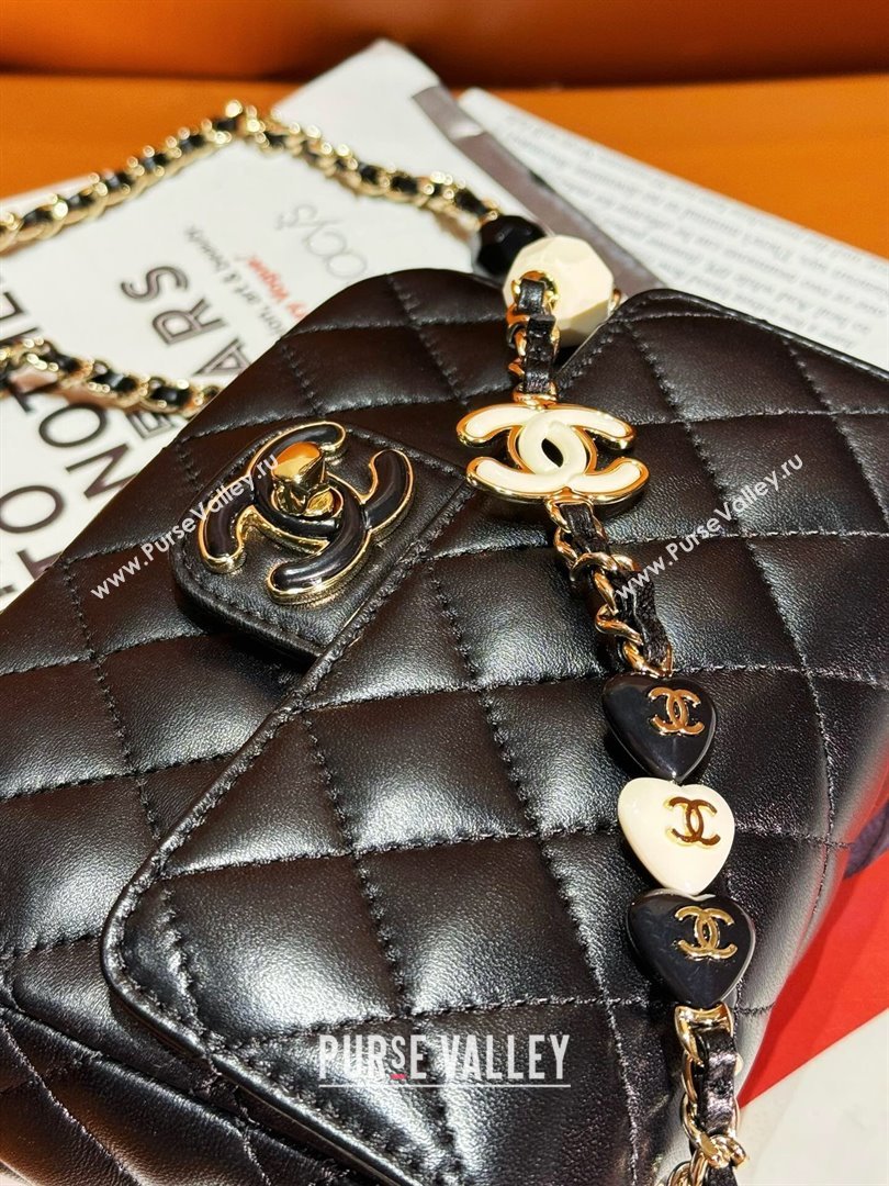 Chanel Lambskin Mini Flap Bag with Enamel Heart Charm AS3782 Black 2023 (yezi-2312260121)