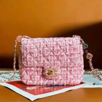 Chanel Tweed Mini Flap Bag with Enamel Heart Charm AS3782 Light Pink 2023 (yezi-2312260122)