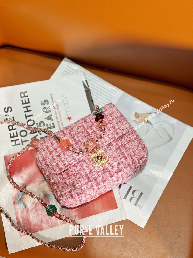 Chanel Tweed Mini Flap Bag with Enamel Heart Charm AS3782 Light Pink 2023 (yezi-2312260122)