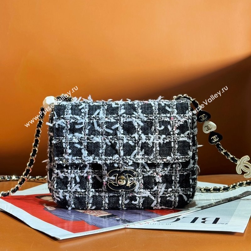 Chanel Tweed Mini Flap Bag with Enamel Heart Charm AS3782 Black 2023 (yezi-2312260123)