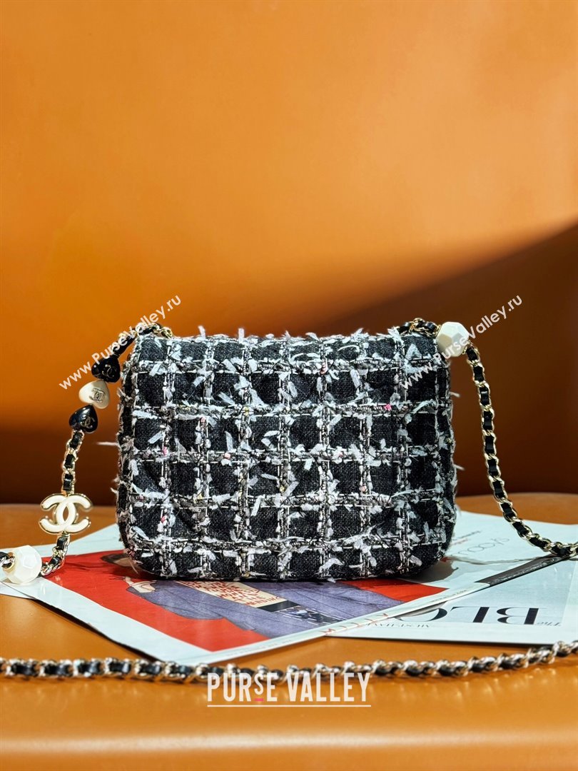 Chanel Tweed Mini Flap Bag with Enamel Heart Charm AS3782 Black 2023 (yezi-2312260123)