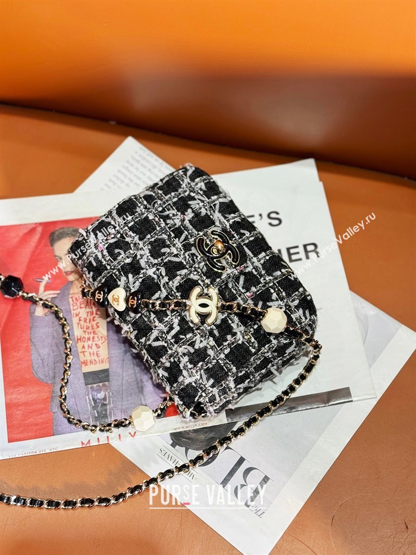 Chanel Tweed Mini Flap Bag with Enamel Heart Charm AS3782 Black 2023 (yezi-2312260123)