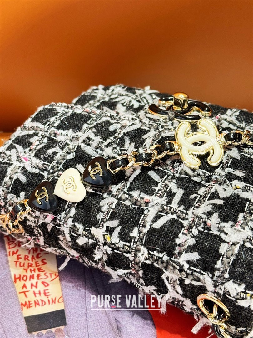 Chanel Tweed Mini Flap Bag with Enamel Heart Charm AS3782 Black 2023 (yezi-2312260123)