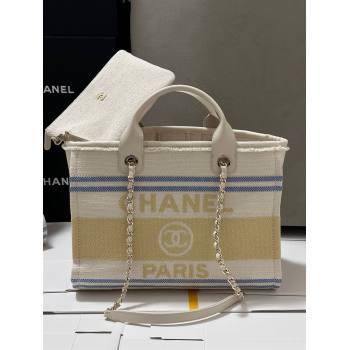 Chanel Deauville Cotton Calfskin Medium Shopping Bag Yellow 2025 0113 (yezi-250113040)