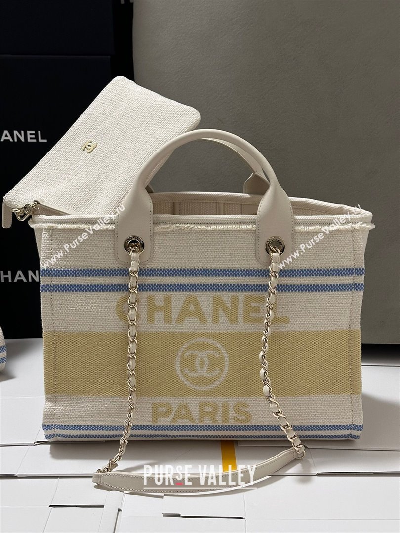 Chanel Deauville Cotton Calfskin Medium Shopping Bag Yellow 2025 0113 (yezi-250113040)