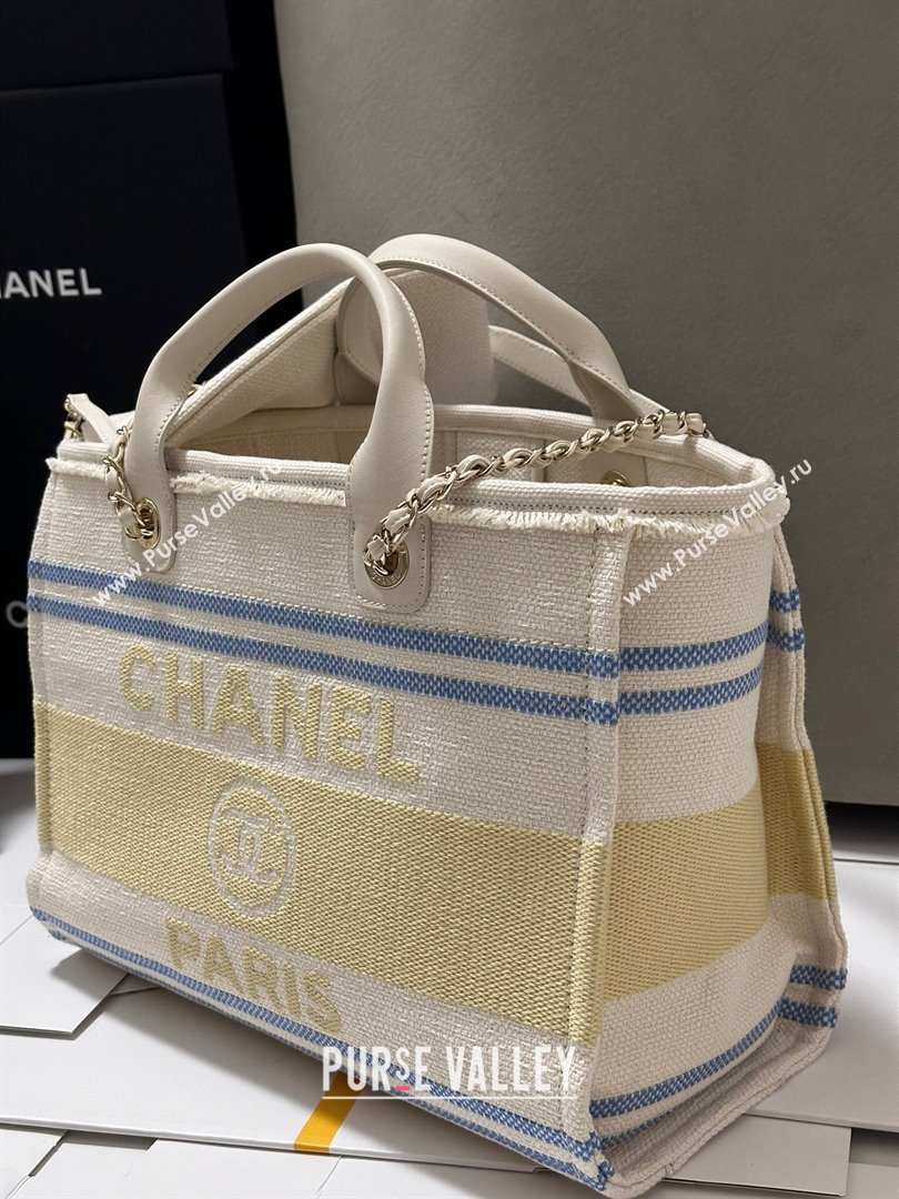 Chanel Deauville Cotton Calfskin Medium Shopping Bag Yellow 2025 0113 (yezi-250113040)