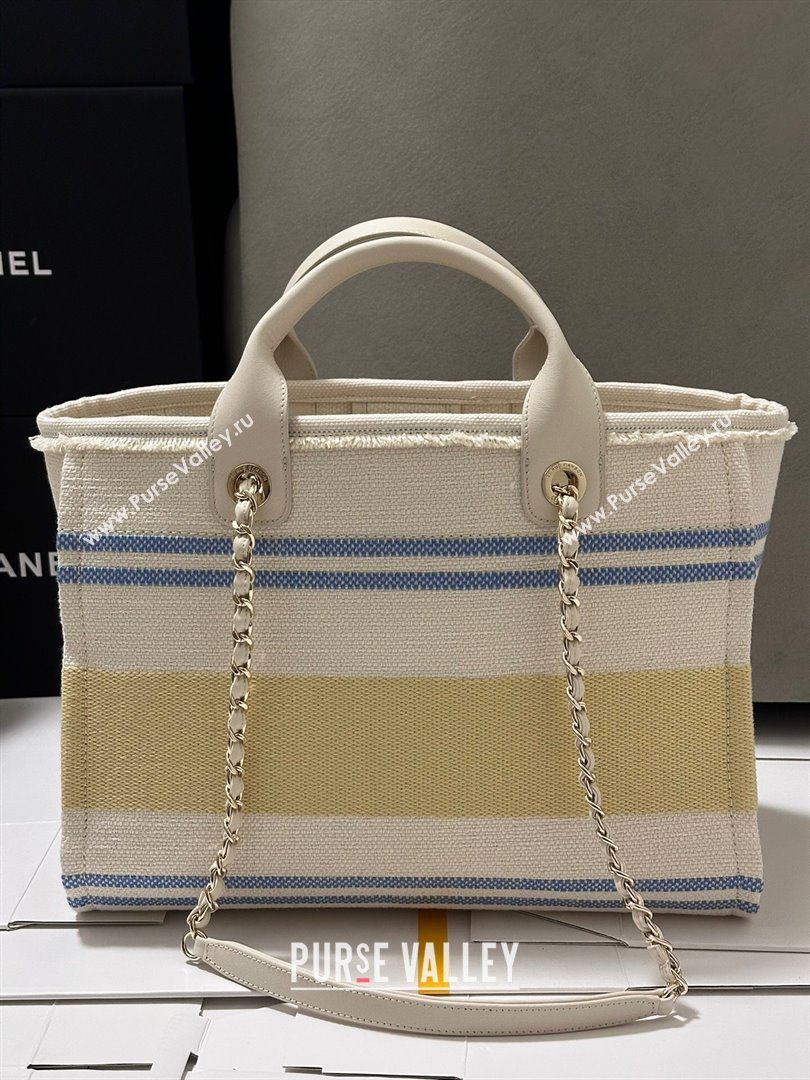 Chanel Deauville Cotton Calfskin Medium Shopping Bag Yellow 2025 0113 (yezi-250113040)