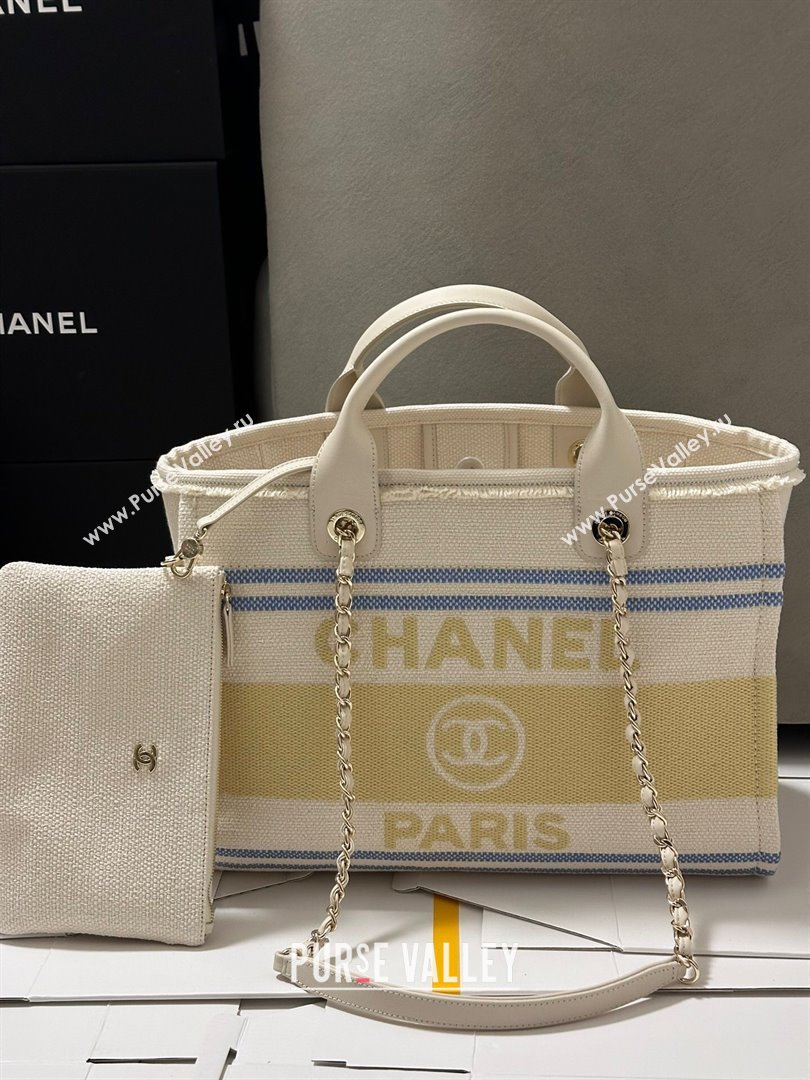 Chanel Deauville Cotton Calfskin Medium Shopping Bag Yellow 2025 0113 (yezi-250113040)