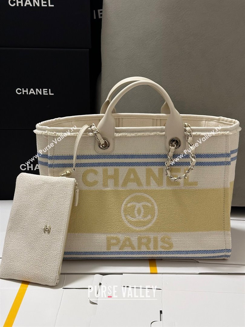 Chanel Deauville Cotton Calfskin Large Shopping Bag Yellow 2025 0113 (yezi-250113041)